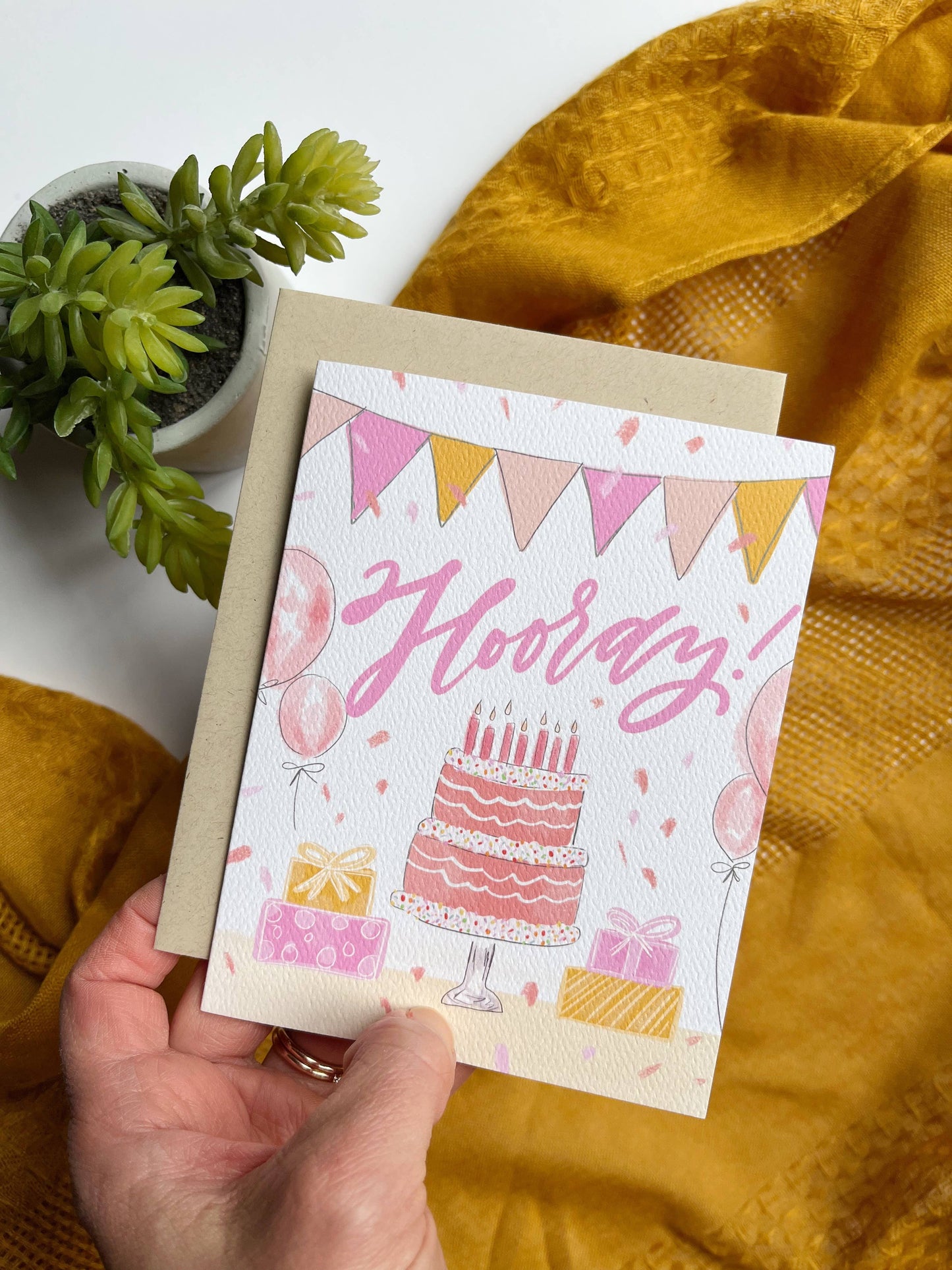 Hooray Birthday Card - Birthday Cake, Celebration, Candles