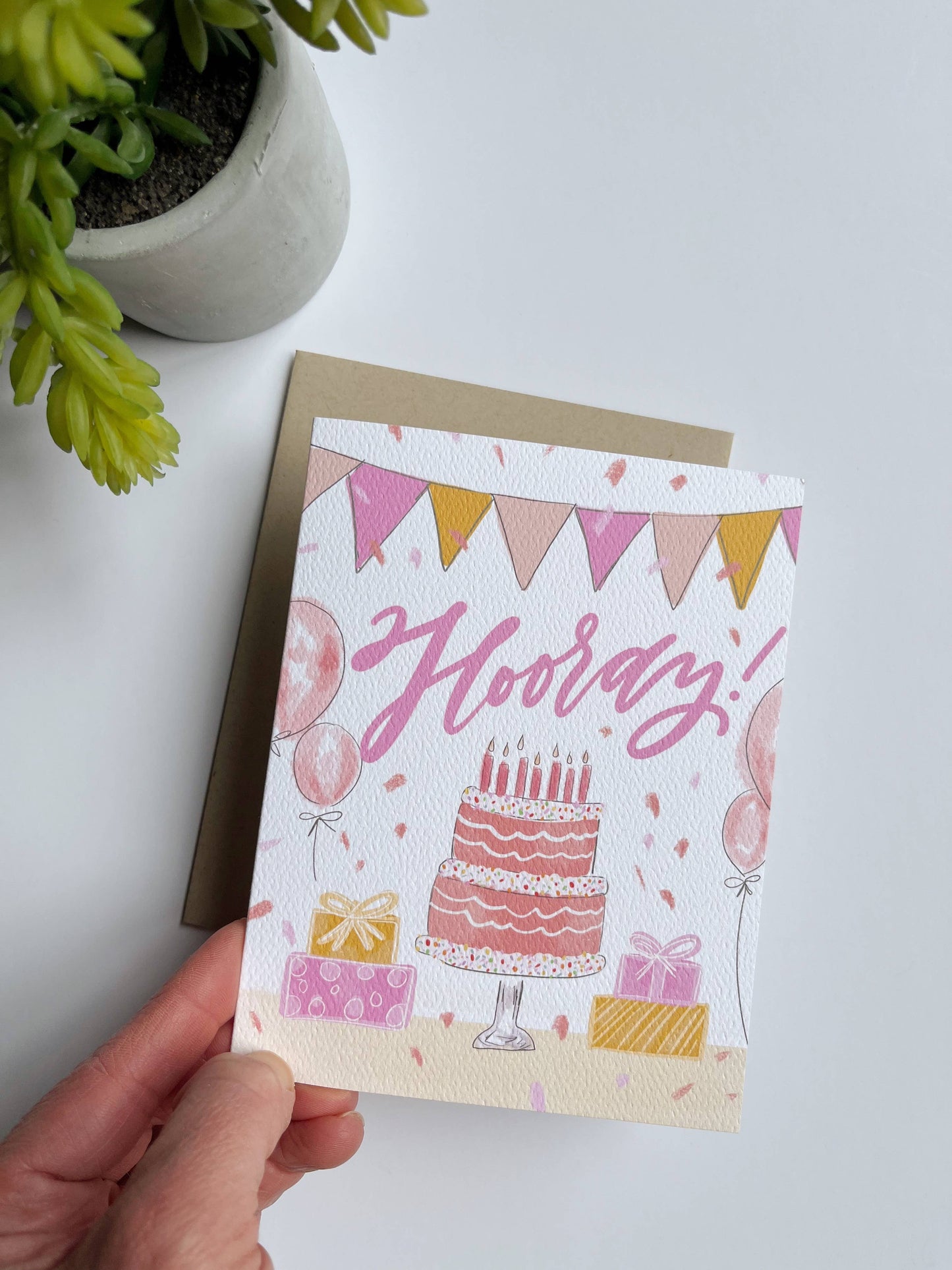 Hooray Birthday Card - Birthday Cake, Celebration, Candles