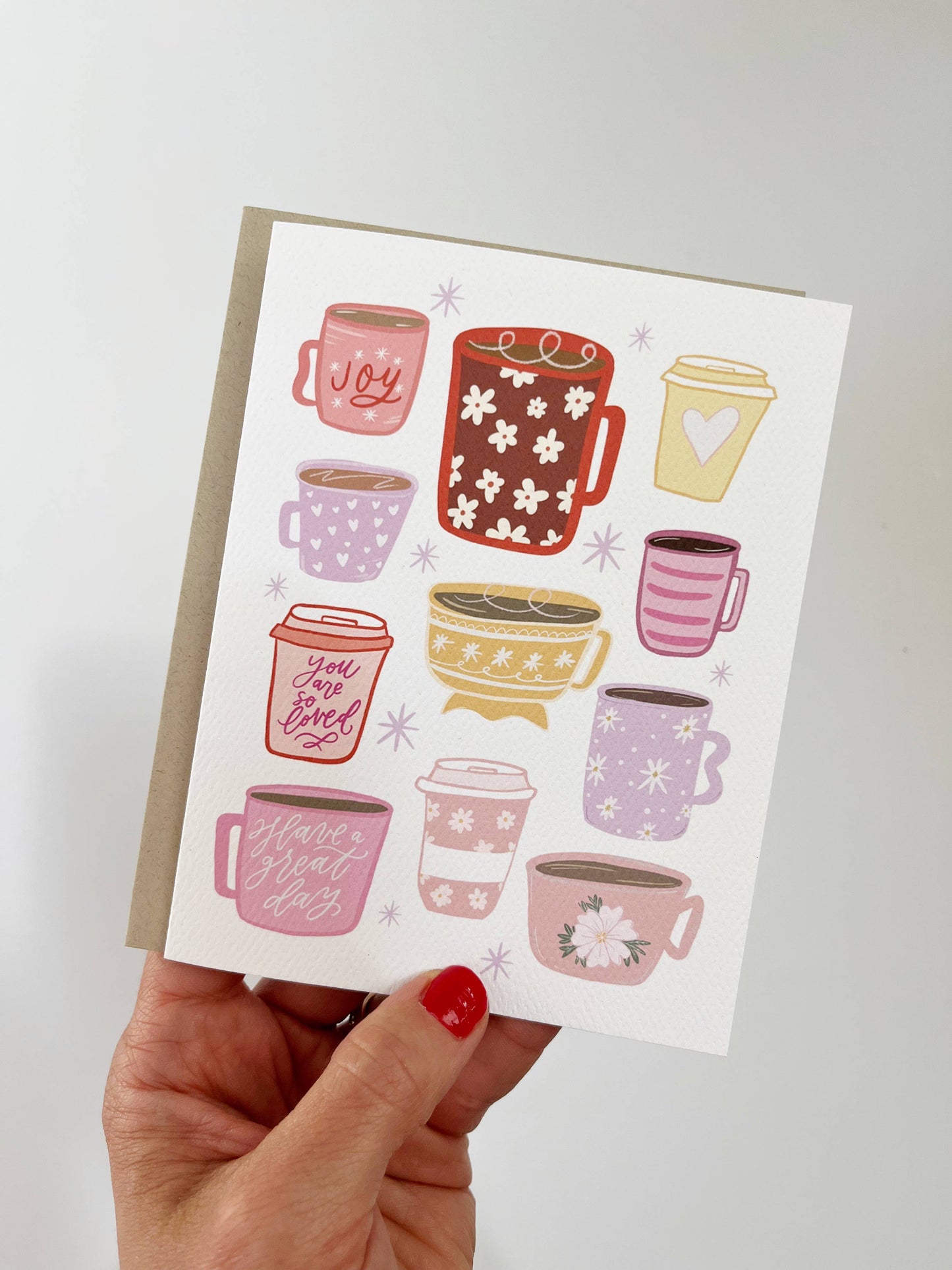 Happy Mugs Card - Coffee Cup, Floral Watercolor Coffee Lover