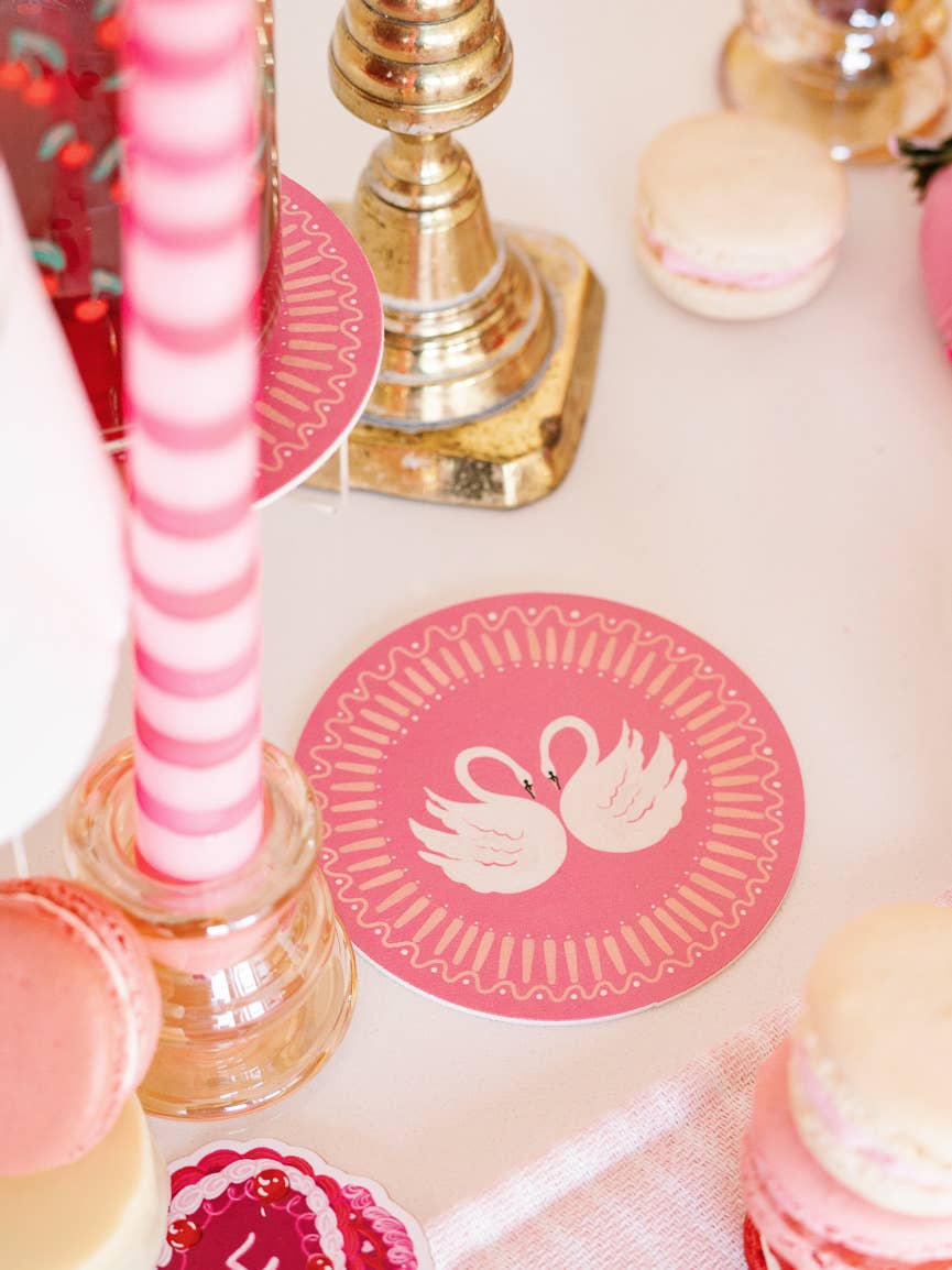 Petal Pink Swan Romance Coasters | Set of 4