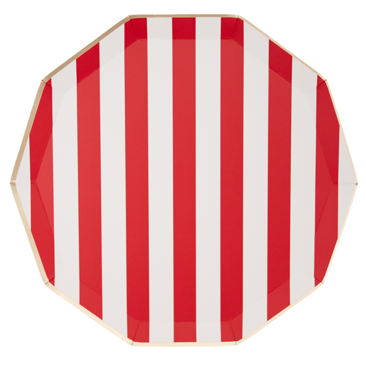 Cherry Red Signature Cabana Stripe Plates 10.75" | Pack of 8