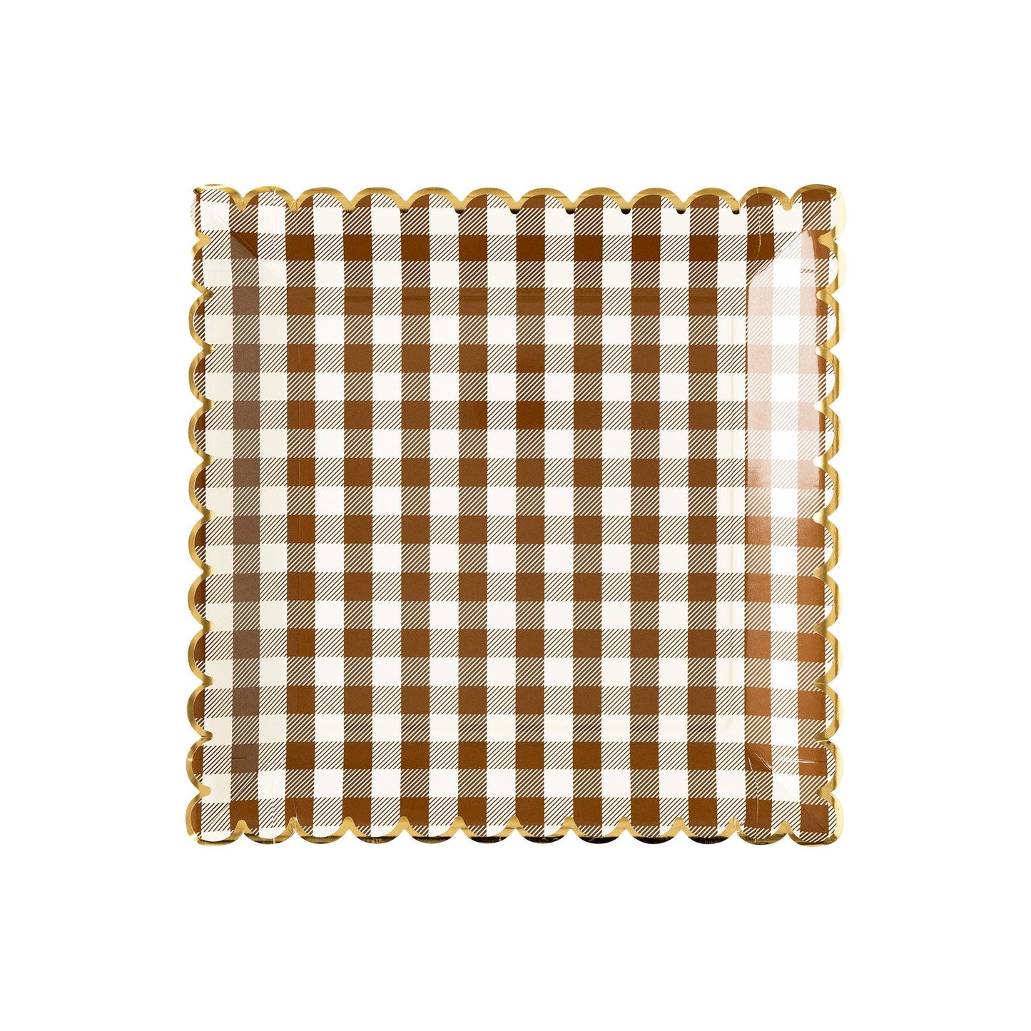 Brown Gingham Scalloped Plate