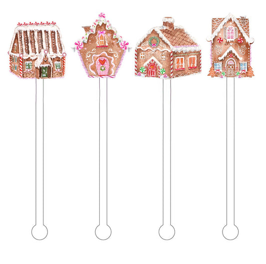 Gingerbread Village House Set Christmas Stir Sticks | Pack of 4