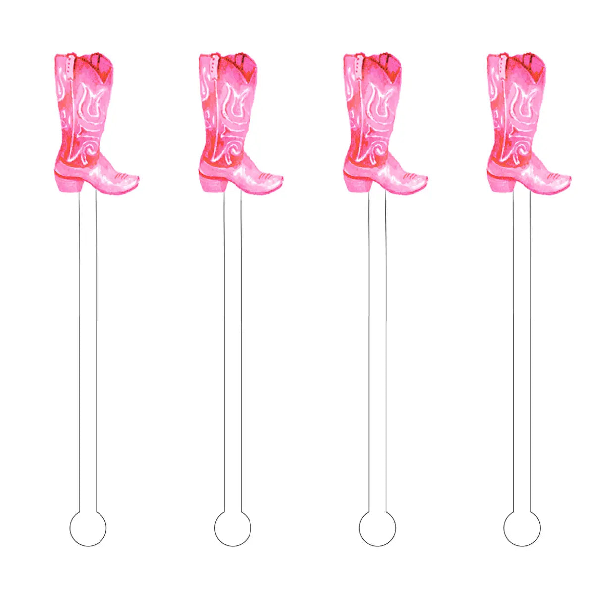 Pink Cowboy Boots Acrylic Stir Sticks Drink Stirrers