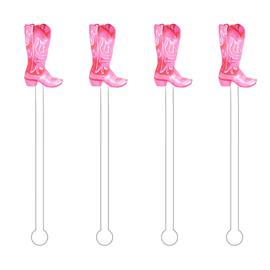 Pink Cowboy Boots Acrylic Stir Sticks Drink Stirrers