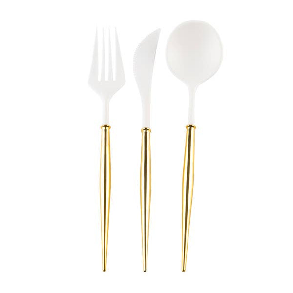 Bella Cutlery White | Gold Handle | Case of 36