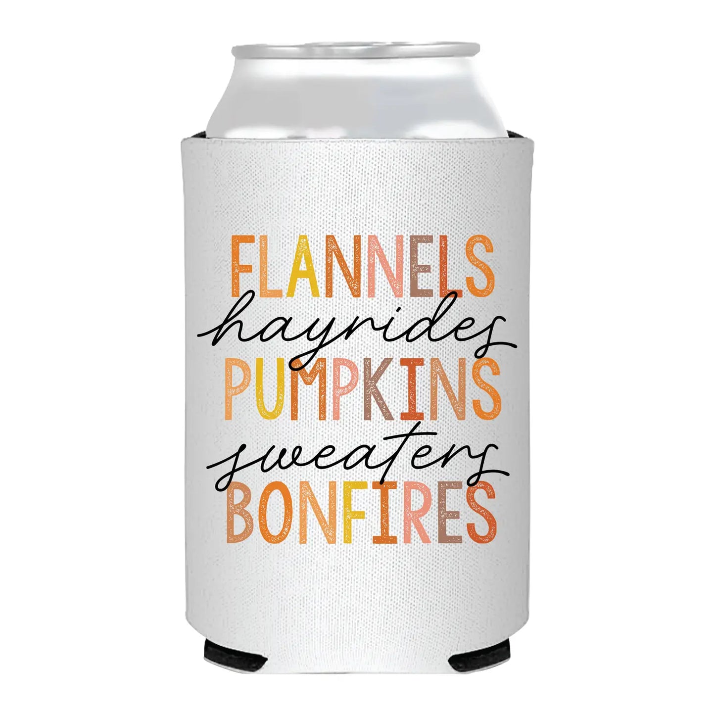 Fall Flannels Hayrides Pumpkins Can Cooler