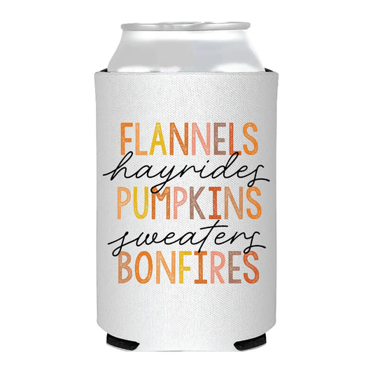 Fall Flannels Hayrides Pumpkins Can Cooler