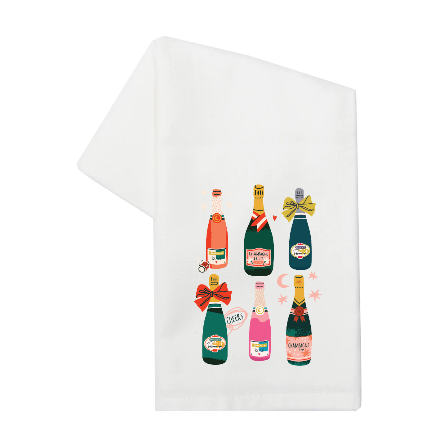 Kitchen Tea Towel: Fun Champagne Bottles