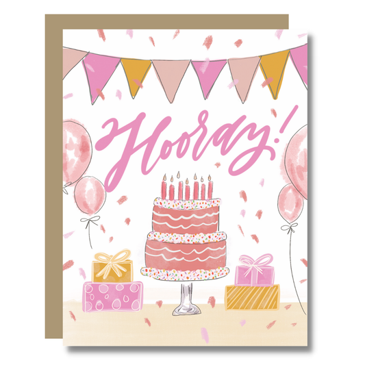 Hooray Birthday Card - Birthday Cake, Celebration, Candles